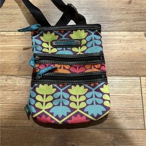 Lily Bloom Crossbody Handbag Colorful Flowers Women’s 3 Pockets 11” X 9”
